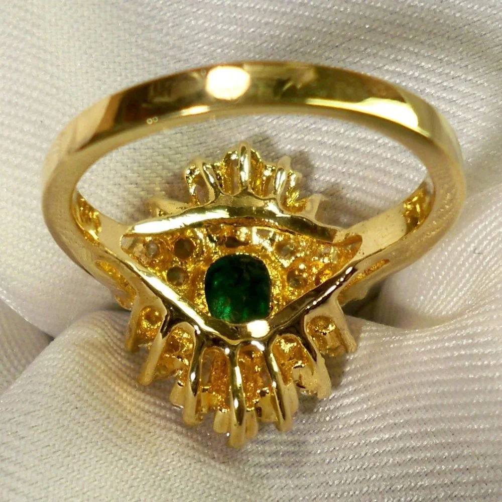 NEW Emerald Green Oval Cute Cubic Zirconias Gold P Ring